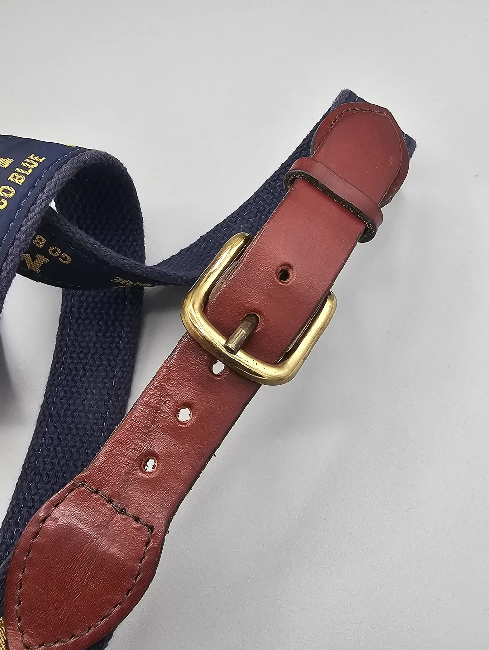 University Michigan Wolverines Belt Leather Mens 38 Handmade Solid Brass‎ Blue